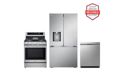 Lg LRYXC2606SLRGN6325XLDFN4542S 26 cu. ft. Smart Counter-Depth MAX™ French Door Refrigerator with Freestanding Gas Range and Front Control Dishwasher Kitchen Package in Stainless Steel
