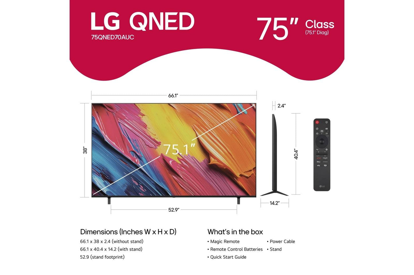 Lg 75QNED70AUC 75 Inch Class LG QNED AI QNED70A 4K Smart TV 2025