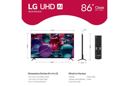 Lg 86UA7500ZUA 86 Inch Class LG UHD AI UA75 4K Smart TV 2025