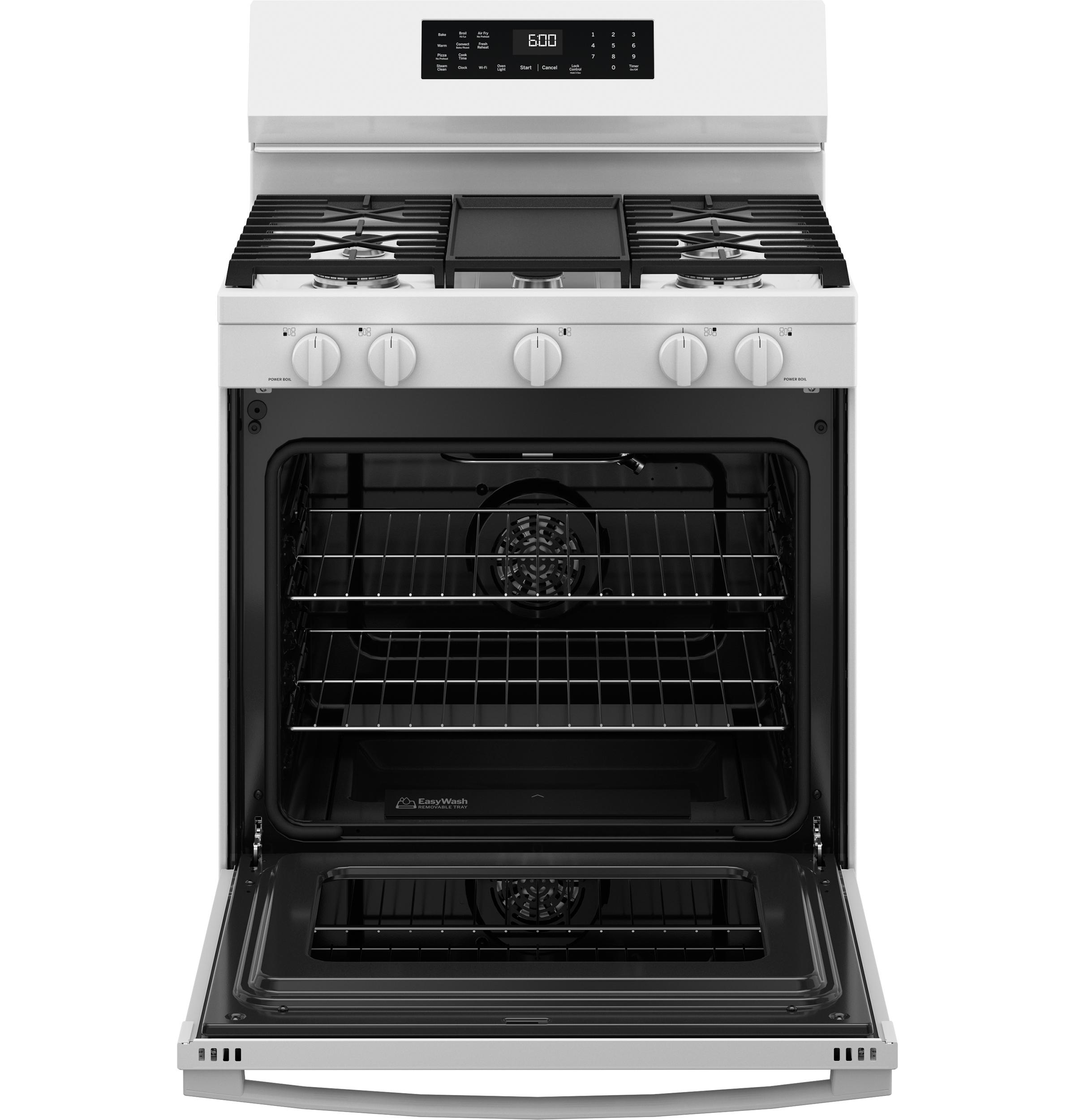 GGF600AVWW GE® 30" Free-Standing Gas Convection Range with No Preheat Air Fry and EasyWash™ Oven Tray