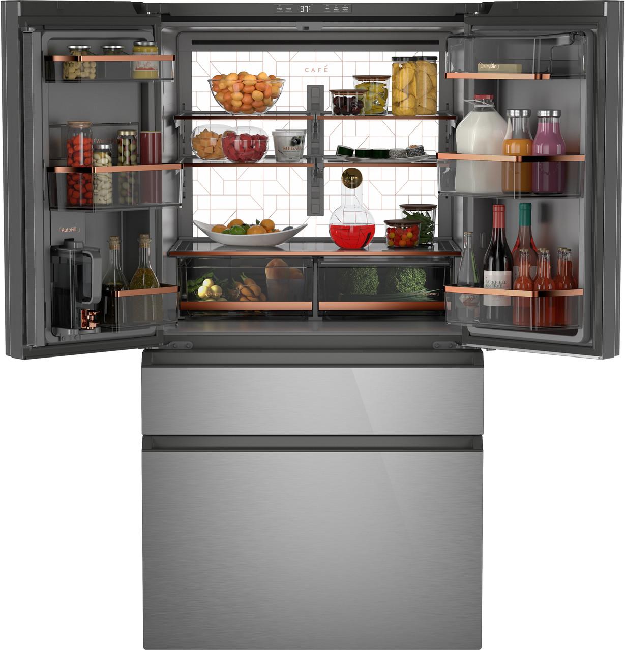 Cafe CGE29DM5TS5 Caf(eback)™ ENERGY STAR® 28.7 Cu. Ft. Smart 4-Door French-Door Refrigerator in Platinum Glass With Dual-Dispense AutoFill Pitcher