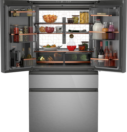 Cafe CGE29DM5TS5 CAF(EBACK)™ ENERGY STAR® 28.7 Cu. Ft. Smart 4-Door French-Door Refrigerator in Platinum Glass With Dual-Dispense AutoFill Pitcher