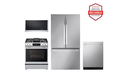 Lg LRFLC2706SLSGL6335XMVEL2033FLDNTM545S 27 cu. ft. Smart Counter-Depth MAX™ French Door Refrigerator with Slide-in Gas Range, Top Control Dishwasher and Microwave Kitchen Package in Stainless Steel