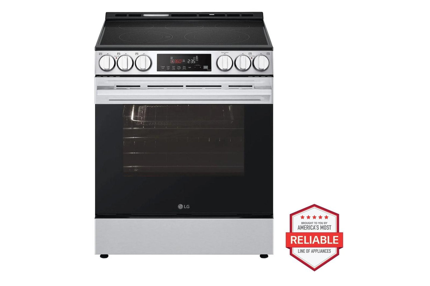 Lg LRFLC2716SLSEL6333XEMVEL2033FLDNTM545S 27 cu. ft. Smart Counter-Depth MAX™ French Door Pocket Handle Refrigerator with Slide-in Electric Range, Top Control Dishwasher and Microwave Kitchen Package in Stainless Steel