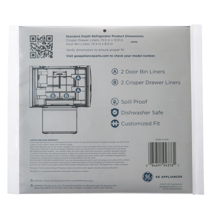 Ge Appliances PMLNRBF01 Drawer & Bin Liners with Microban® for Standard Depth Refrigerators