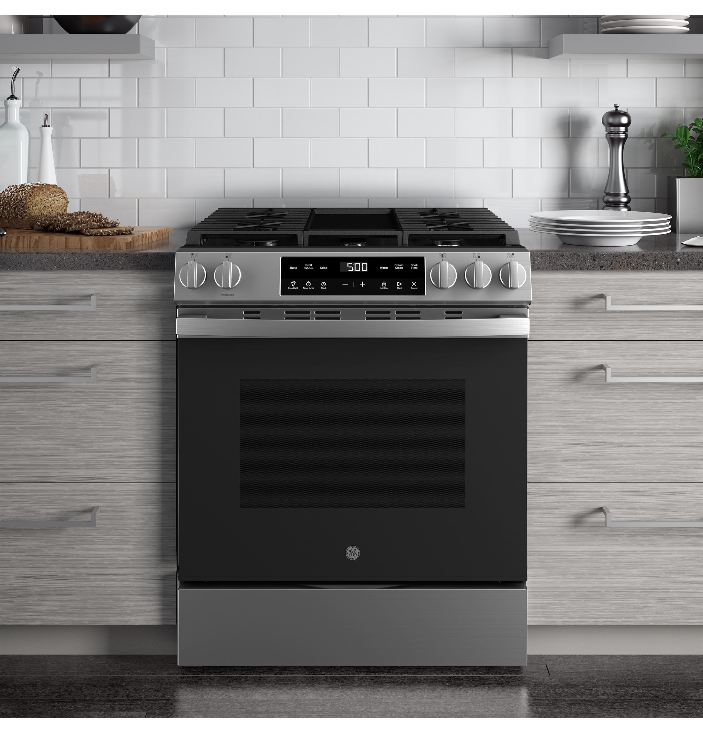 GGS500SVSS GE® 30" Slide-In Front Control Gas Range with Crisp Mode