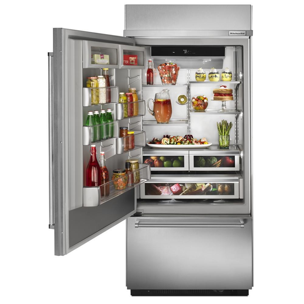 Kitchenaid KBBL306ESS 20.9 Cu. Ft. 36" Width Built-In Stainless Bottom Mount Refrigerator with Platinum Interior Design