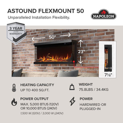 Napoleon Bbq NEFL50AB Astound 50 FlexMount Electric Fireplace