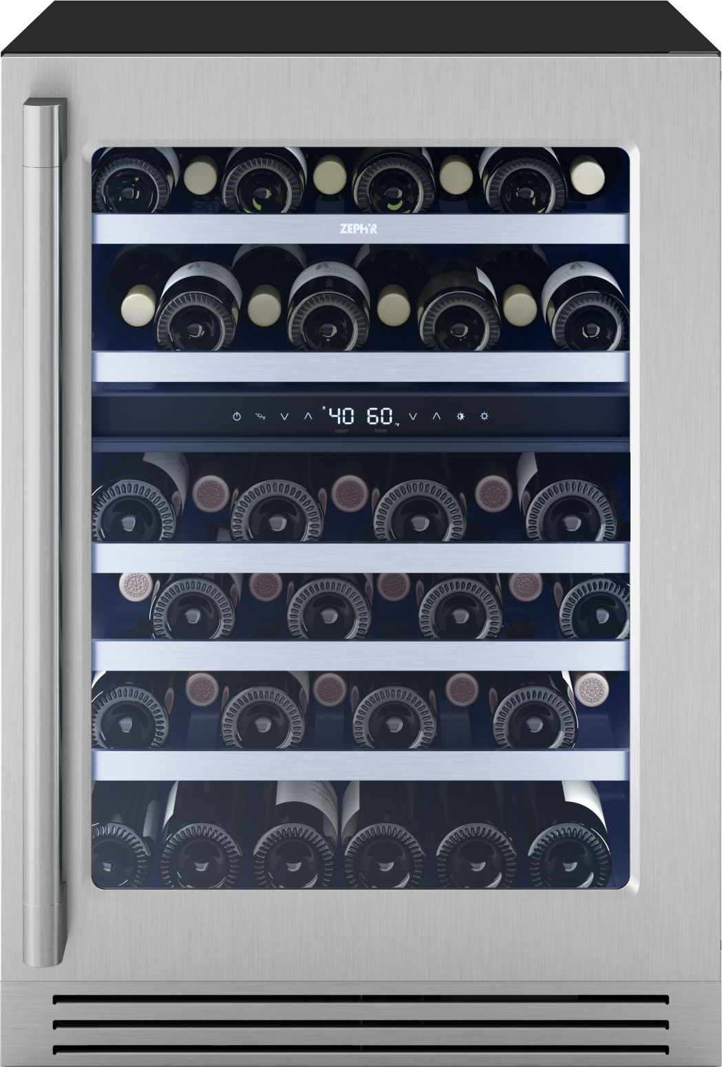 Zephyr PRPW24C02CG Presrv Pro Wine Cooler, 24in Under Cabinet, SS+Glass, Reverse Door, 2 Zone