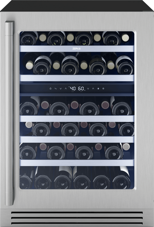 Zephyr PRPW24C02CG Presrv Pro Wine Cooler, 24in Under Cabinet, SS+Glass, Reverse Door, 2 Zone