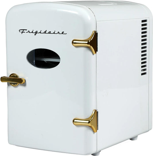 Frigidaire EFMIS161WGLD 9-Can Retro Mini Fridge Cooler - White and Gold
