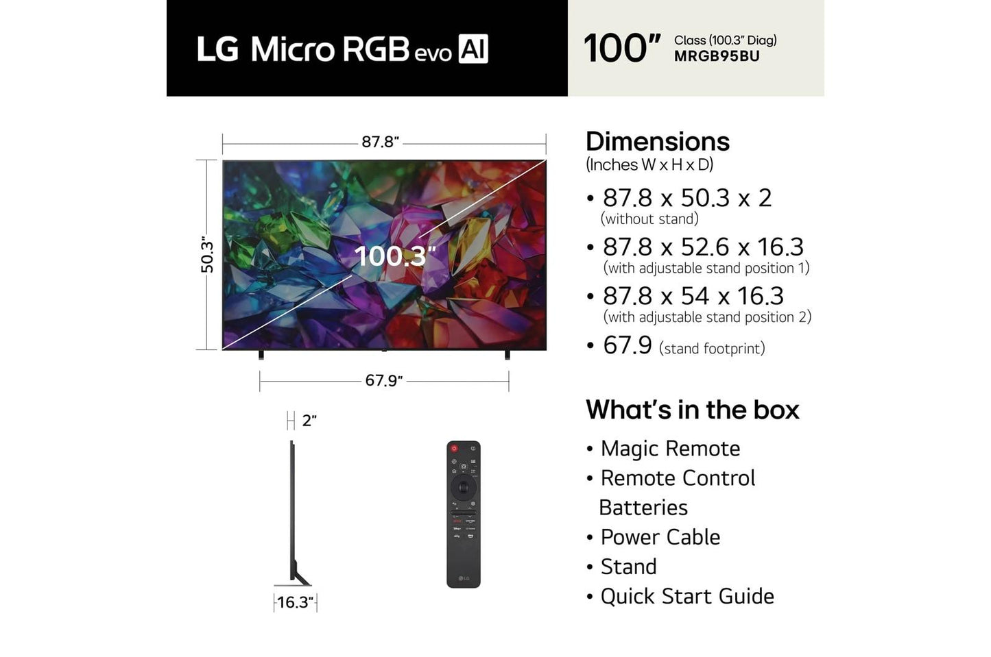 Lg 100MRGB95BU 100 Inch Class LG Micro RGB evo AI MRGB95B 4K Smart TV 2026