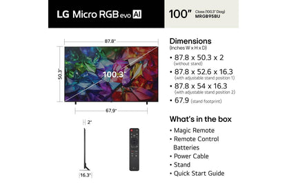 Lg 100MRGB95BU 100 Inch Class LG Micro RGB evo AI MRGB95B 4K Smart TV 2026