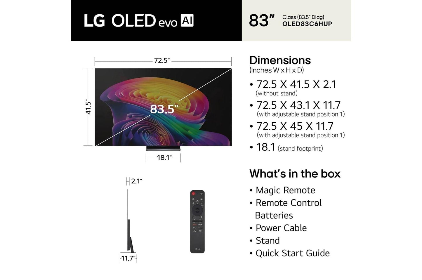 Lg OLED83C6HUP 83 Inch Class LG OLED evo AI C6H 4K Smart TV 2026