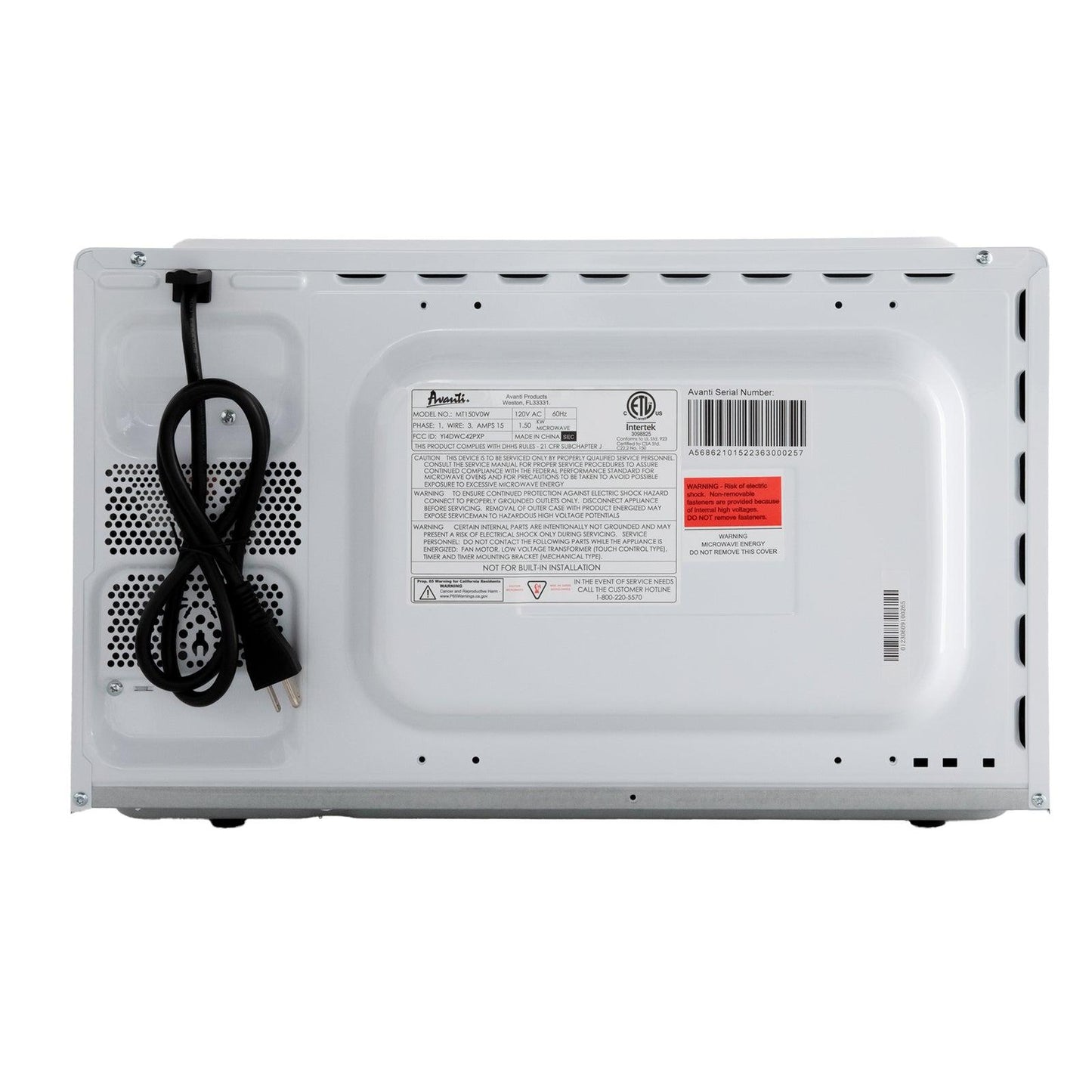 MT150V0W Avanti 1.5 cu. ft. Microwave Oven - White