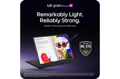 16T95TPKAD89U1 LG gram Pro 2-in-1 16 Inch, Windows 11 Home, Lightweight Dual AI Laptop, Intel® Core™ Ultra 7, 32GB RAM, 2TB SSD, Black