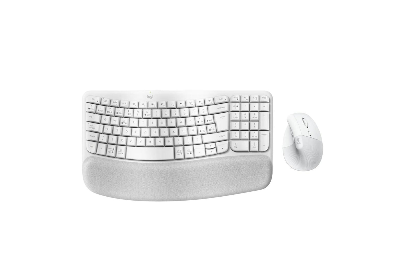 Lg 920013611 Logitech Wave Keys & Lift Vertical Mouse - Ergonomic Wireless Keyboard and Mouse Combo - with Cushioned Palm Rest (Off-white)