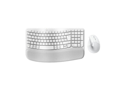 Lg 920013611 Logitech Wave Keys & Lift Vertical Mouse - Ergonomic Wireless Keyboard and Mouse Combo - with Cushioned Palm Rest (Off-white)