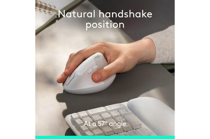 Lg 920013611 Logitech Wave Keys & Lift Vertical Mouse - Ergonomic Wireless Keyboard and Mouse Combo - with Cushioned Palm Rest (Off-white)