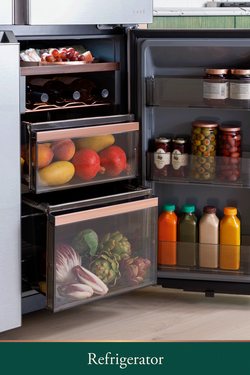 Cafe CHE23DM5WS5 CAF(EBACK)™ ENERGY STAR® 22.9 Cu. Ft. Smart Counter-Depth Quad-Door Refrigerator in Platinum Glass with Dual-Dispense AutoFill Pitcher