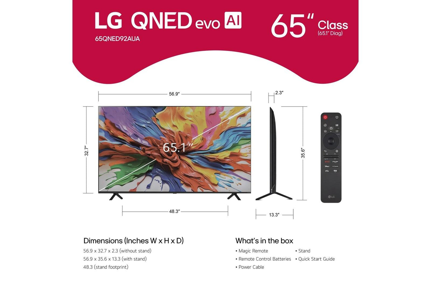 Lg 65QNED92AUA 65 Inch Class LG QNED evo AI QNED92A Mini LED 4K Smart TV 2025