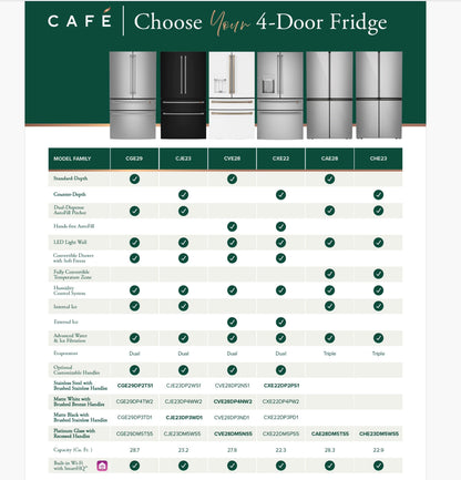 Cafe CHE23DM5WS5 CAF(EBACK)™ ENERGY STAR® 22.9 Cu. Ft. Smart Counter-Depth Quad-Door Refrigerator in Platinum Glass with Dual-Dispense AutoFill Pitcher