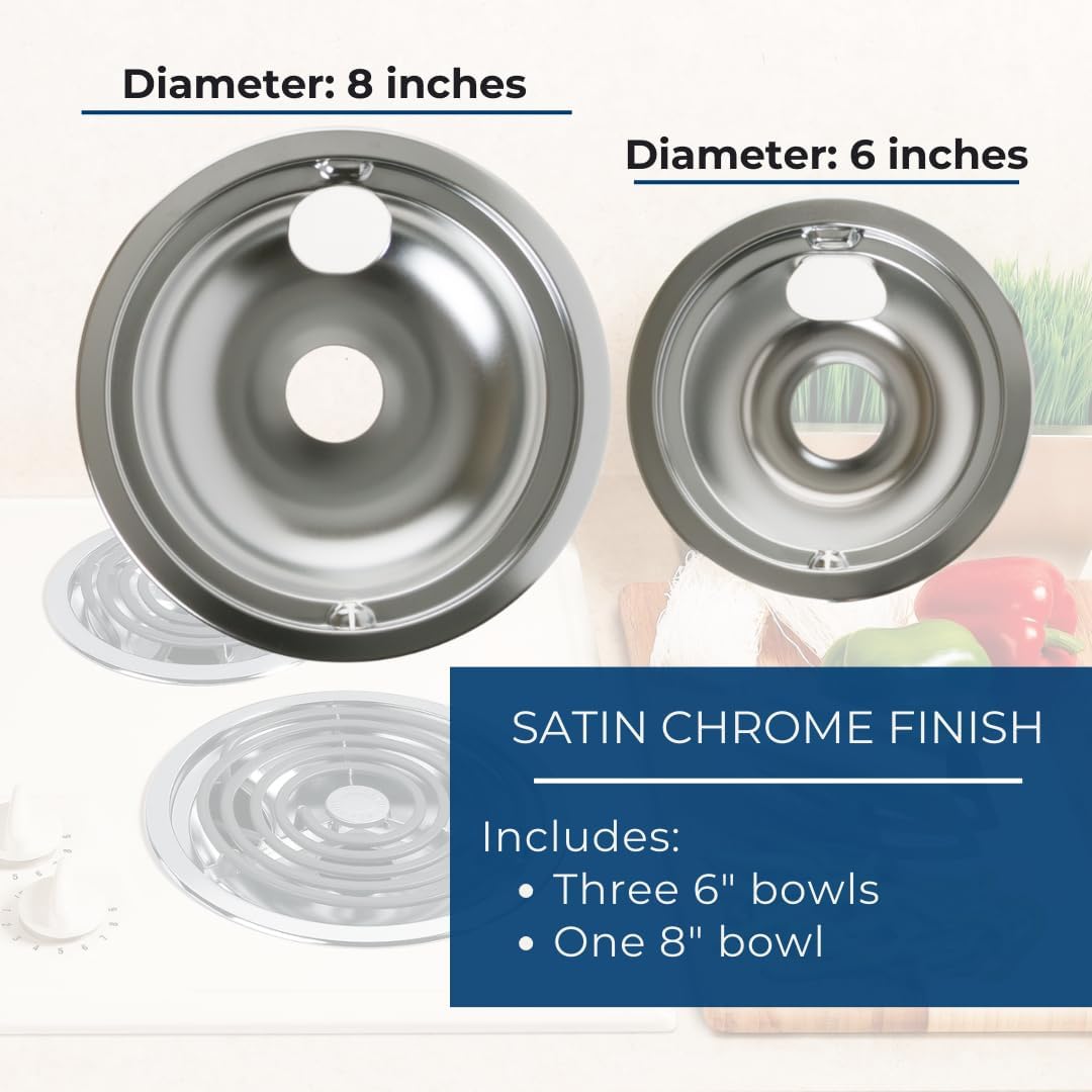 Ge Appliances GE3618CA Range 4-Piece Chrome Drip Pan Set - 4-Pack Includes 3 6" and 1 8" Pans