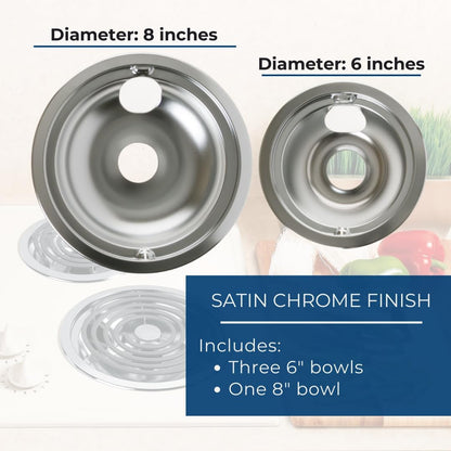 Ge Appliances GE3618CA Range 4-Piece Chrome Drip Pan Set - 4-Pack Includes 3 6" and 1 8" Pans