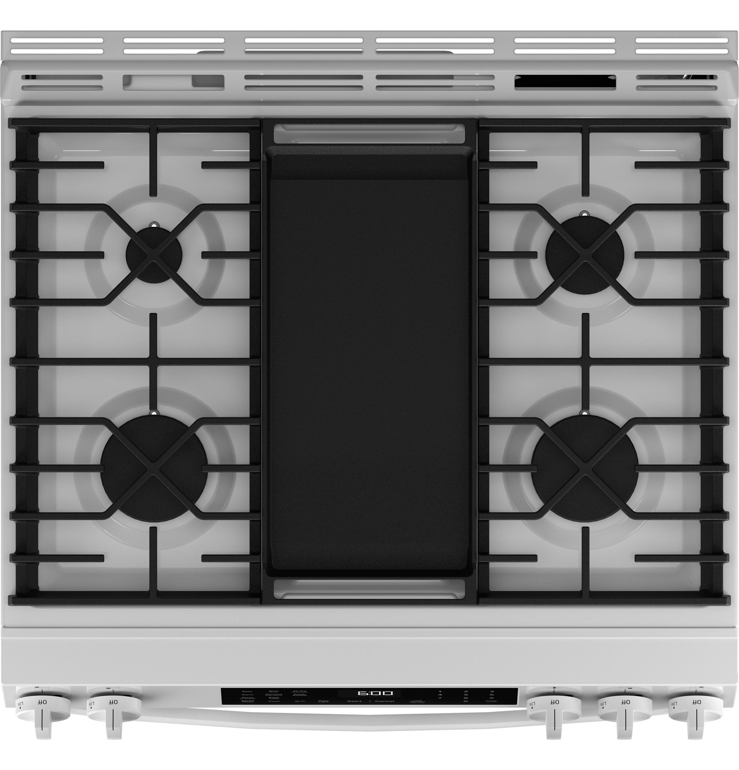 GGS600AVWW GE® 30" Slide-In Front-Control Convection Gas Range with No Preheat Air Fry and EasyWash™ Oven Tray