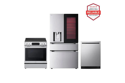 Lg LF29S8365SLSEL6335XELDNPM654S 29 cu. ft. Smart InstaView® Door-in-Door® Standard-Depth MAX™ 4-Door French Door Refrigerator with Slide-in Electric Range and FlushFit™ Top Control Dishwasher Kitchen Package in Stainless Steel