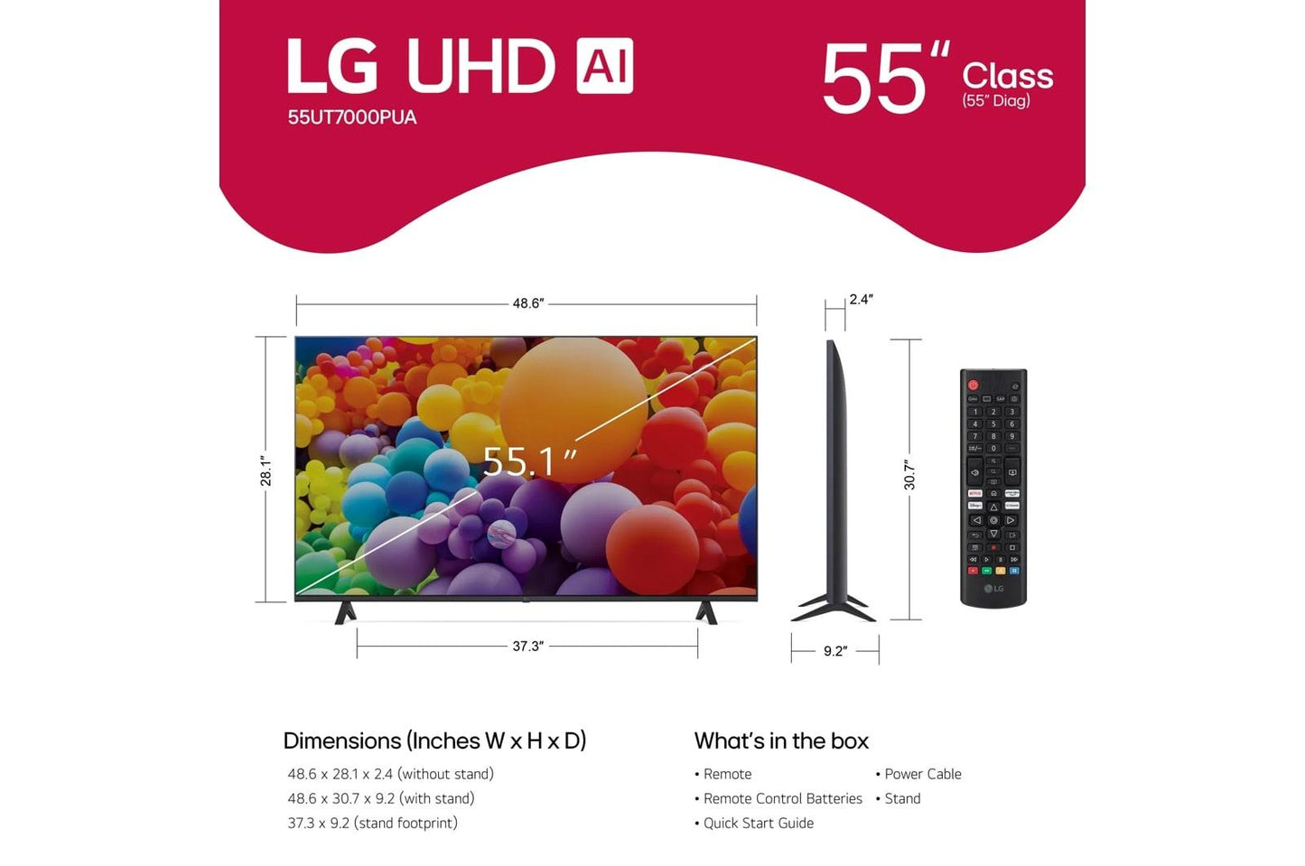 55UT7000PUA LG 55 Inch Class UHD Series 4K UHD TV with webOS 24
