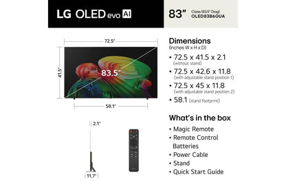 Lg OLED83B6GUA 83 Inch Class LG OLED AI B6 4K Smart TV 2026