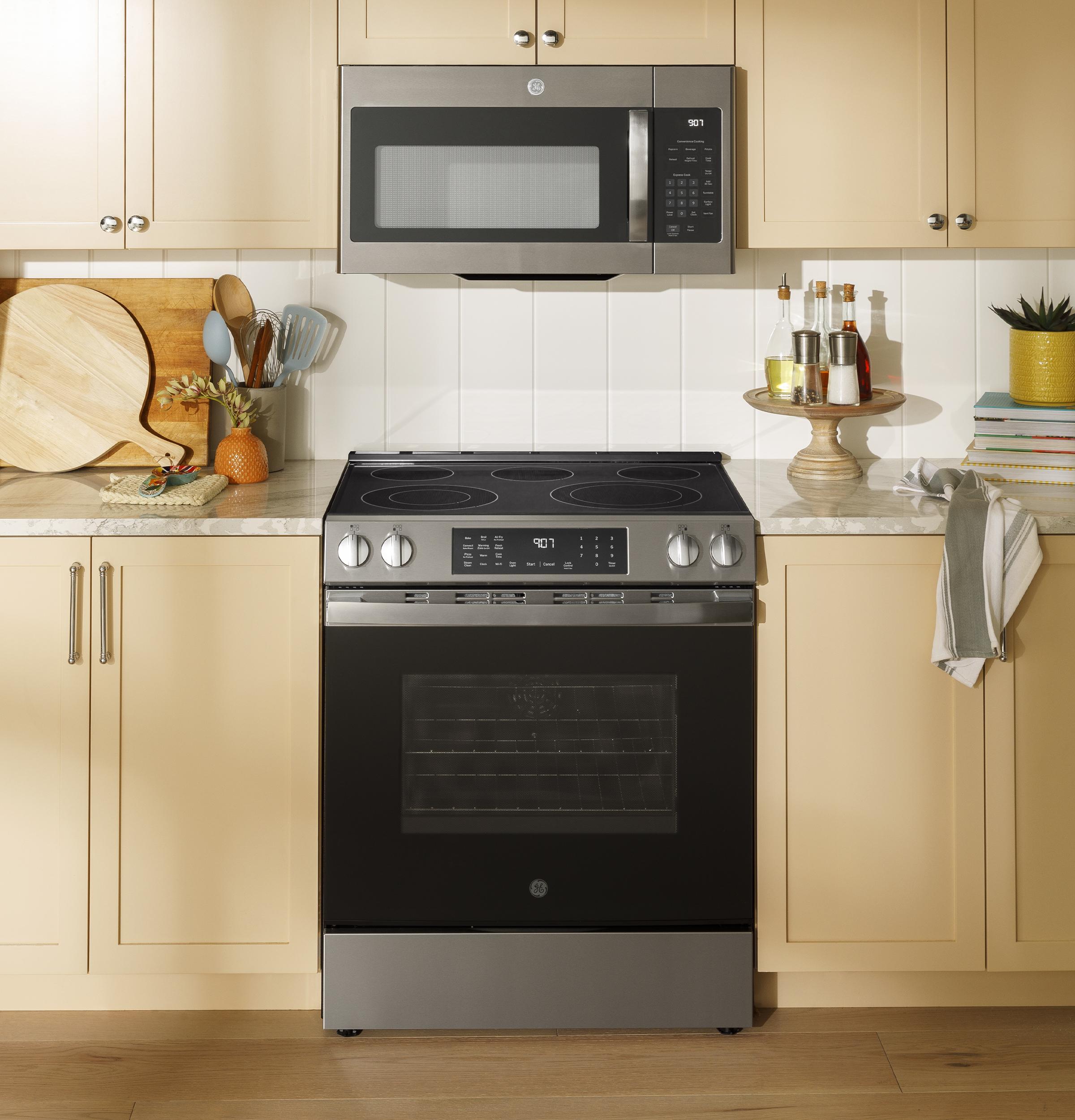 GRS600AVFS GE® 30" Slide-In Electric Convection Range with No Preheat Air Fry and EasyWash™ Oven Tray