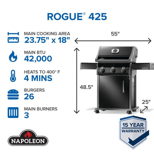 Napoleon Bbq R425NK2SS Rogue 425 with Stainless Steel Grids , Natural Gas, Black