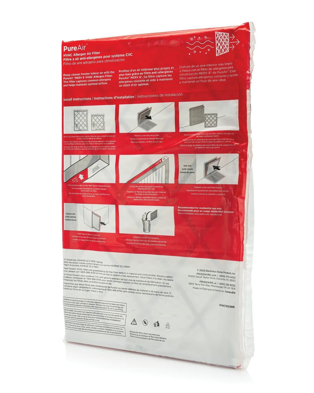 Frigidaire HVAC162586 PureAir® 16" x 25" x 1" MERV 8 Allergen Air Filter - 6 Pack