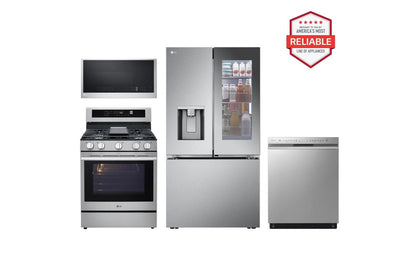 Lg LRYKC2606SLRGN6325XMVEL2033FLDFN4542S 26 cu. ft. Counter-Depth Instaview French Door Refrigerator with Freestanding Gas Range, Front Control Dishwasher and Microwave Kitchen Package in Stainless Steel