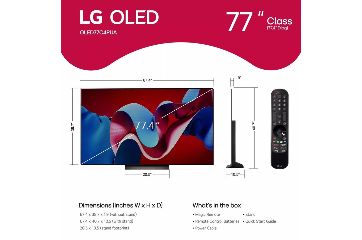Lg OLED77C4PUA 77 Inch Class LG OLED evo C4 4K Smart TV 2024