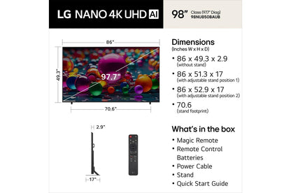 Lg 98NU850BAUB 98 Inch Class LG 4K Nano UHD TV AI NU85 Smart TV 2026