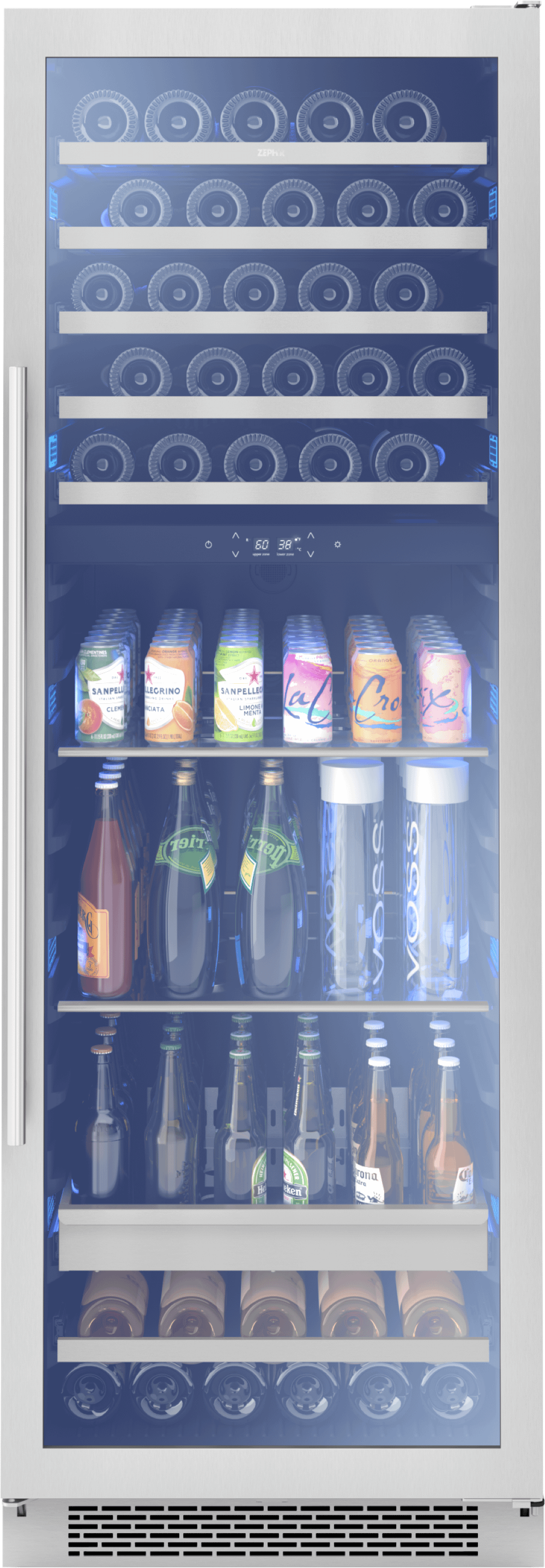 Zephyr PRWB24F02AG Presrv Wine and Beverage Cooler, 24in, Full Size, SS+Glass, Reversible Door, 2 Zones