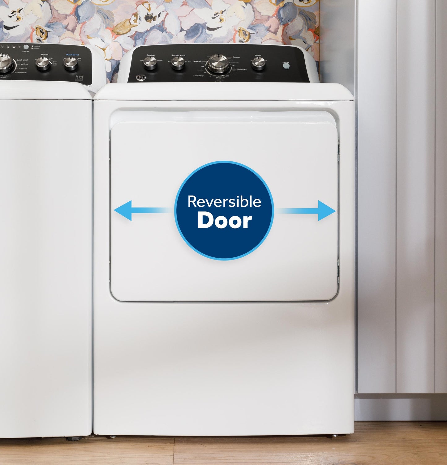 GTD38EASWWS GE® 7.2 cu. ft. Capacity Electric Dryer with Up To 120 ft. Venting and Reversible Door