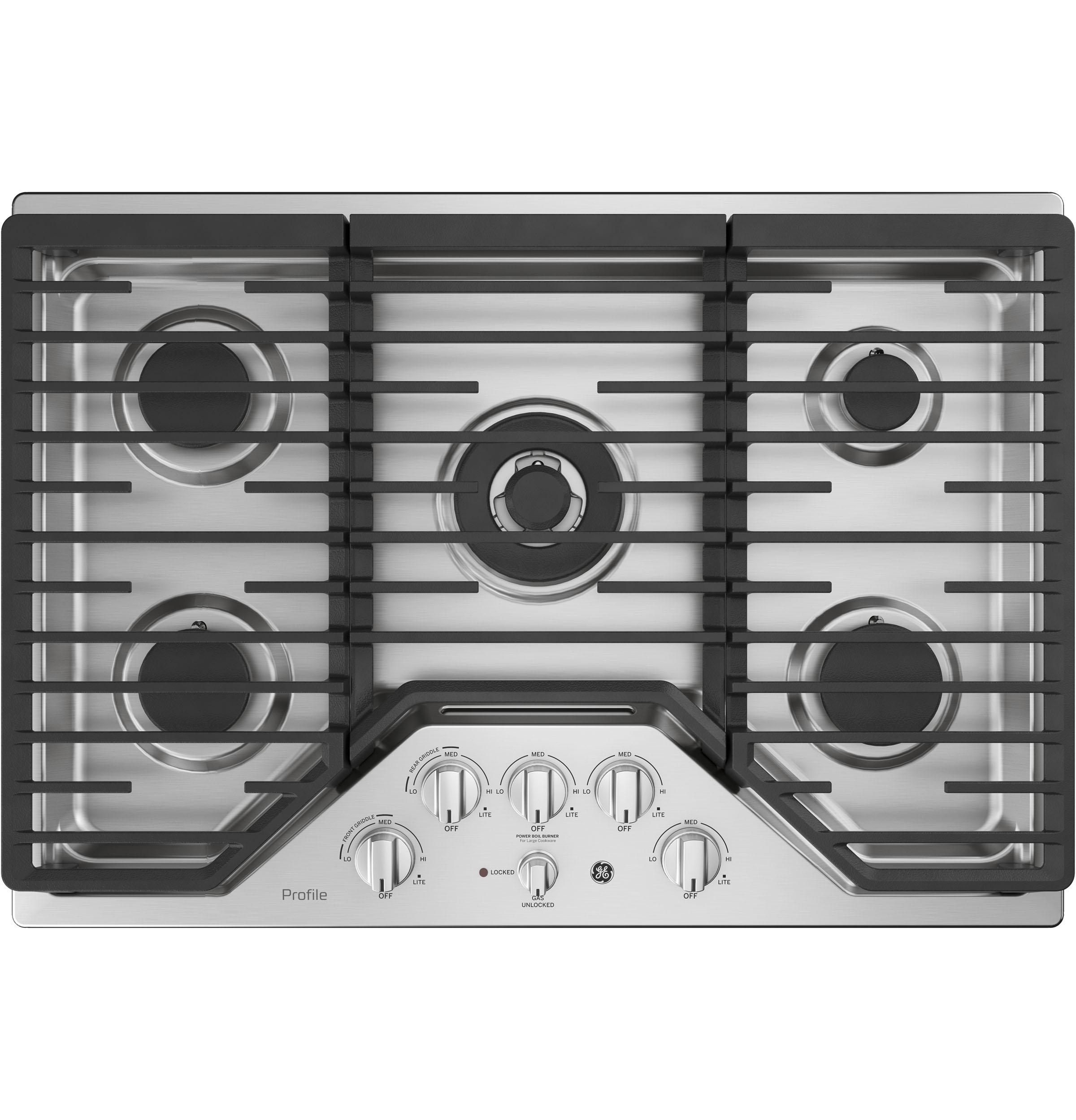 GE Profile™ 30" Built-In Tri-Ring Gas Cooktop with 5 Burners and Included Extra-Large Integrated Griddle