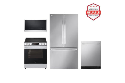 Lg LRFLC2706SLSEL6333XEMVEL2033FLDNTM545S 27 cu. ft. Smart Counter-Depth MAX™ French Door Refrigerator with Slide-in Electric Range, Top Control Dishwasher and Microwave Kitchen Package in Stainless Steel