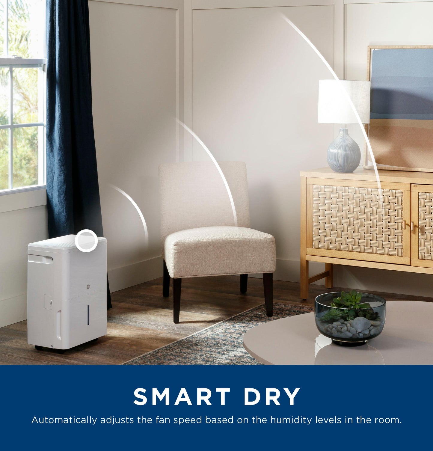 ADHE50PWF GE® 50 Pint Portable Dehumidifier with Built-in Pump and Smart Dry for Wet Spaces