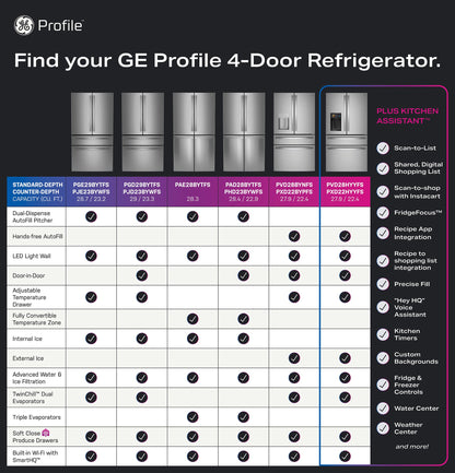 PVD28HYYFS GE Profile™ ENERGY STAR® 27.9 Cu. Ft. Smart 4-Door French-Door Refrigerator with Kitchen Assistant™