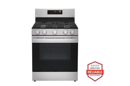 Lg LFDS22520SLRGL5821SMVEM1621YLDFN3432T 22 cu. ft. Standard-Depth Exterior Water Dispenser French Door Refrigerator with Freestanding Gas Range, Front Control Dishwasher and Microwave Kitchen Package in Stainless Steel