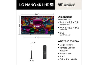 Lg 85NU870BAUA 85 Inch Class LG 4K Nano UHD TV AI NU85 Smart TV 2026