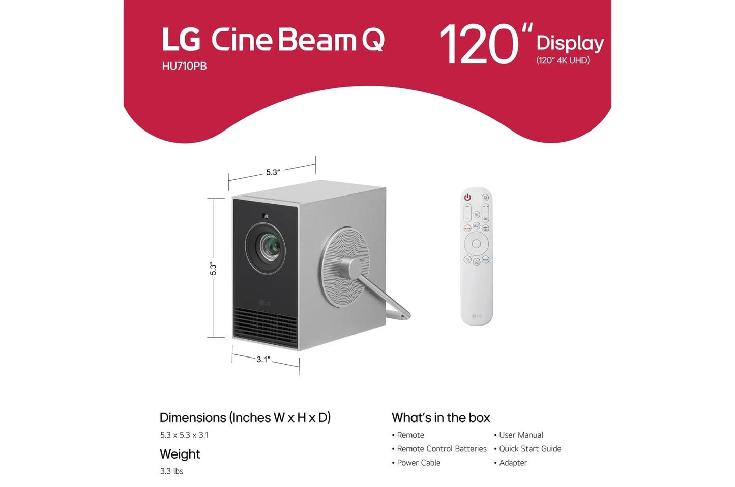 HU710PBAUSG LG CineBeam Q 4K UHD Smart Portable Laser Projector HU710PB.AUSG