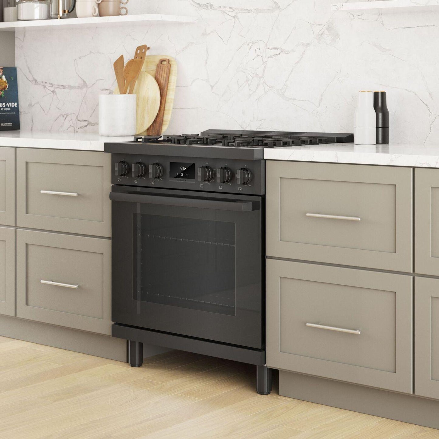 Bosch HGS8045UC 800 Series, Gas freestanding range, 30'', Black stainless steel