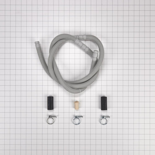 Kitchenaid W10712310 Dishwasher drain hose, extends 100-150 inches, with 3 metal wire hose clamps and 2 molded rubber straight end fittings