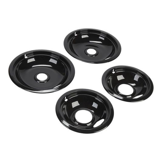 Kitchenaid W10288051 Range Electric/Cooktop 4-Pack Round Drip Bowls (Two 6-IN and Two 8-IN) - Black for Non-Hinged, 2-Wire Plug Cooking Elements